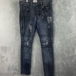 smoke rise jeans skinny men 32x32 Blue Denim Distressed